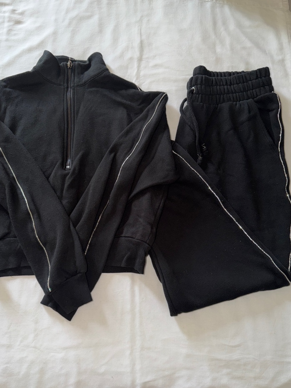 Victorias Secret 1/4 Zip Rhinestone Stripe Cropped Pullover Sweatshirt/Sweatpant